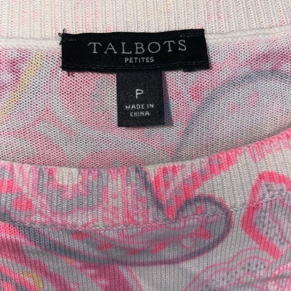EUC Talbots Neon Pink Paisley 3/4 Sleeve Knit Sweater Size Small Petite - Picture 2 of 5
